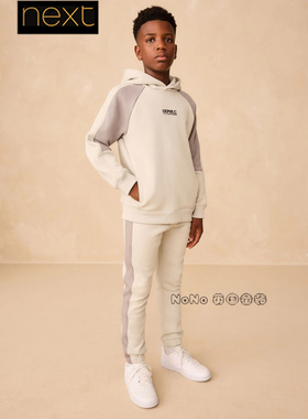 Next英国代购男大童亲子浅灰色连帽卫衣裤运动套装3-16岁H21-329
