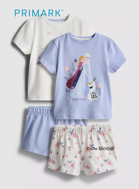 英国Primark代购儿童蓝白色爱莎冰雪奇缘短袖家居服睡衣裤柔软
