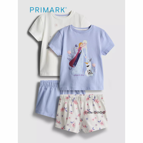 英国Primark代购儿童蓝白色爱莎冰雪奇缘短袖家居服睡衣裤柔软