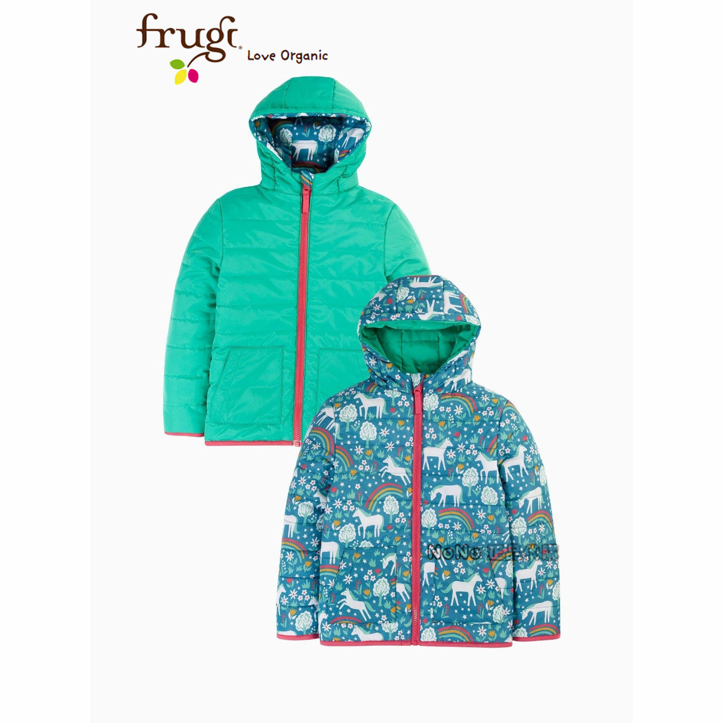 现货英国FRUGI有机女童蓝色独角兽碎花外套棉服加厚棉衣双面穿