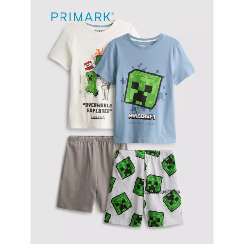 代购英国Primark男童蓝绿灰色我的世界短袖家居服睡衣裤外穿全棉