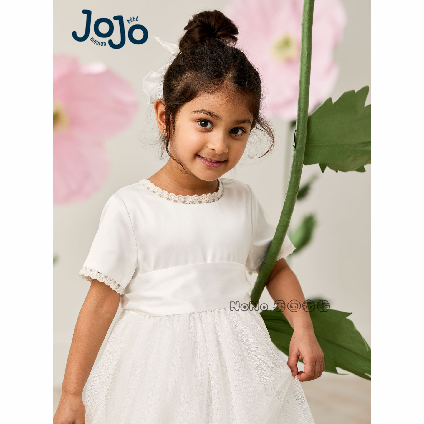 英国JoJo Maman Bebe女童白色缎面网纱礼服演出生日连衣裙AU5-370