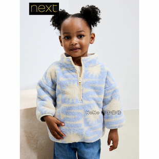 英国Next正品代购女童蓝白色羊羔毛加厚毛绒外套夹克AR3-369