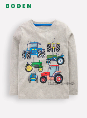 代购英国Mini BODEN男童灰色拖拉机汽车长袖T恤全棉2-10岁B3053