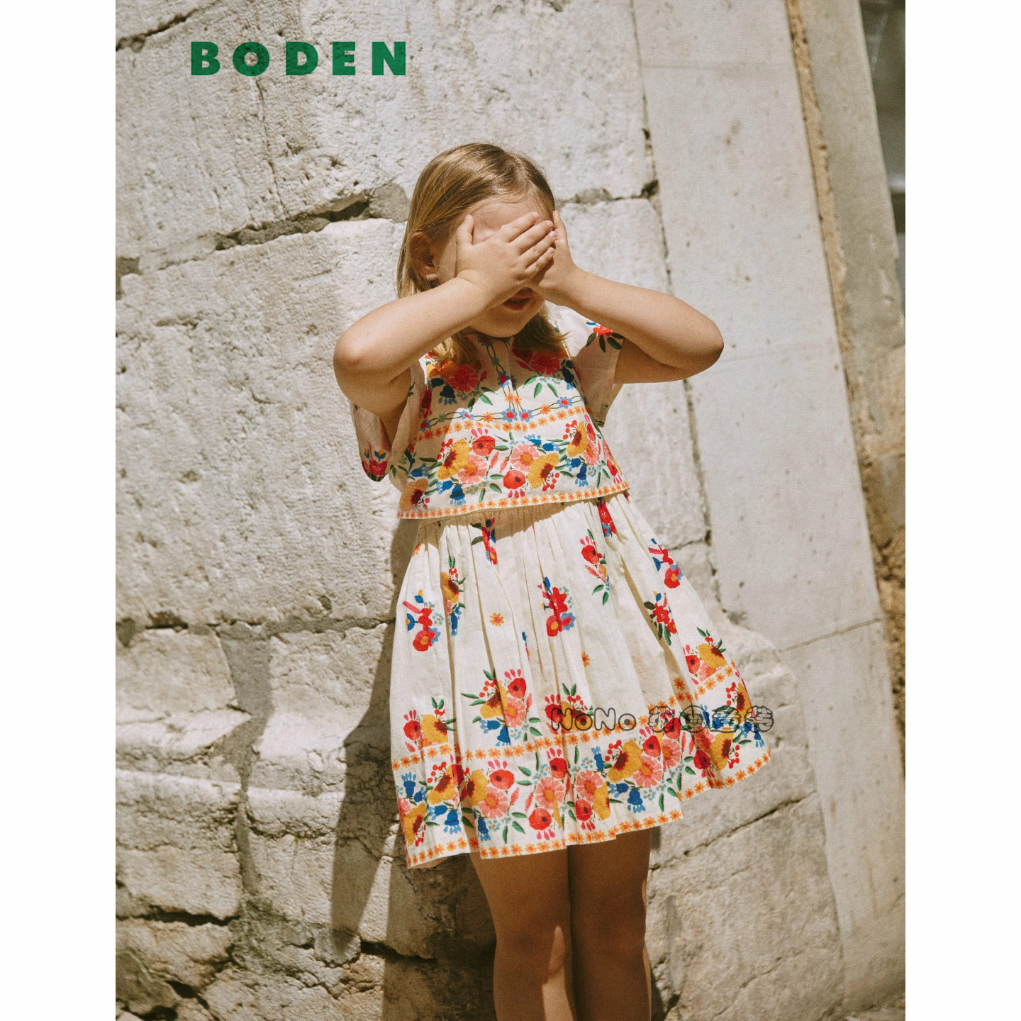 英国Mini Boden女童乳白色碎花全棉短袖礼服连衣裙2-12岁G6067