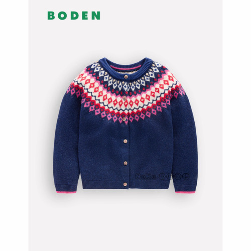 英国Mini BODEN女童粉蓝色格纹费尔岛毛衣针织开衫2-14岁G5530