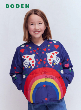 英国Mini BODEN女童蓝色彩虹小鸟外套棉服加毛棉衣2-12岁G5775