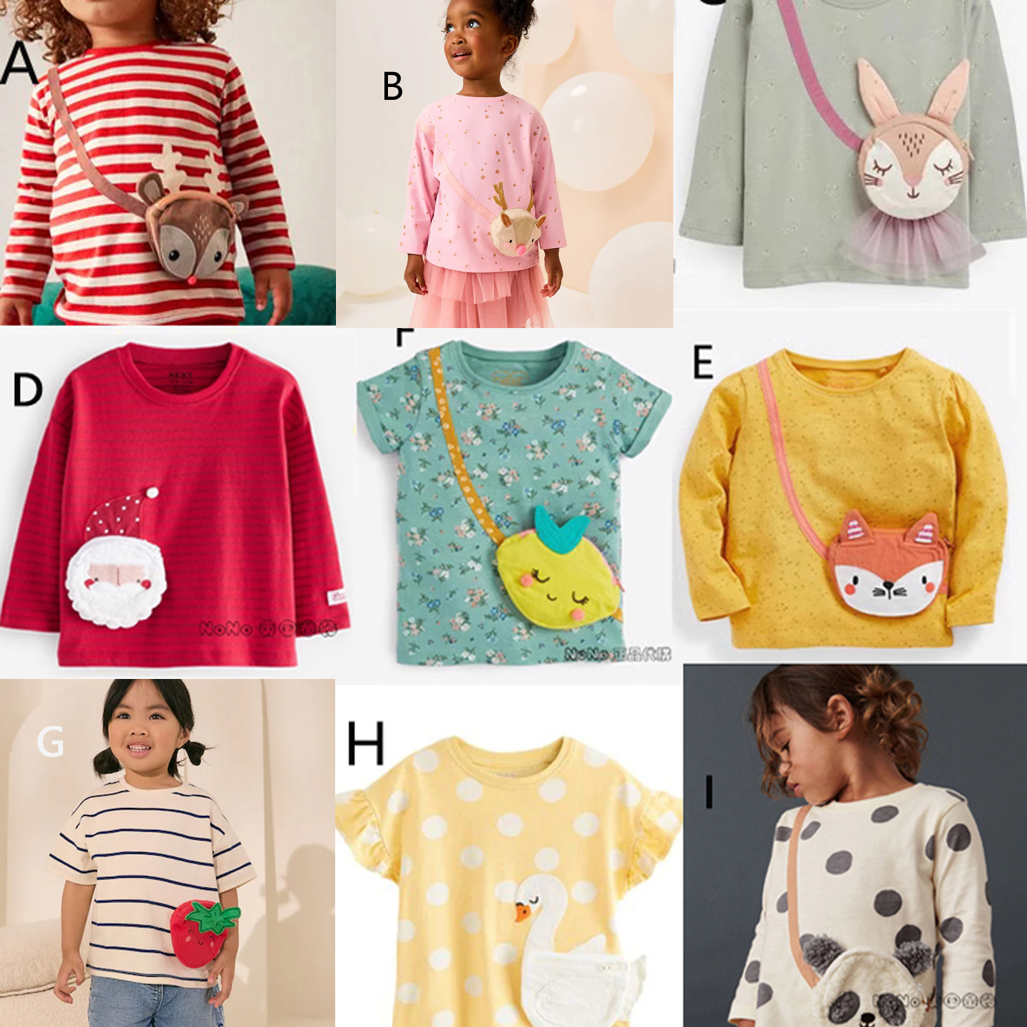 Next英国正品儿童蓝条纹半/长袖T恤蜜蜂兔天鹅斜挎包熊猫波点草莓