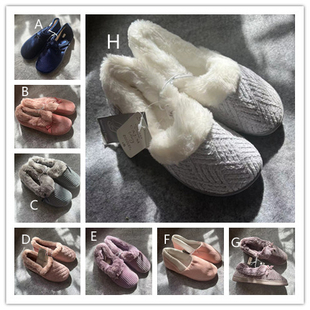 现货英国George女士童紫色灯芯绒粉色灰色格棉拖冬季保暖拖鞋家居