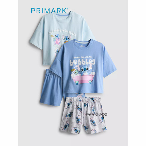 代购英国Primark女童蓝色史迪仔奇短袖家居服睡衣裤纯棉5-15岁