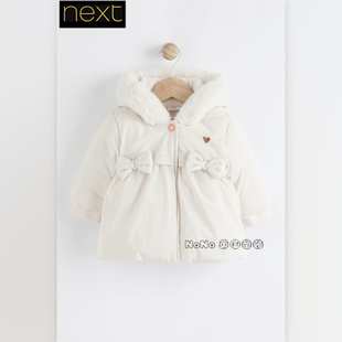 英国Next代购女婴儿乳白色蝴蝶结加厚外套棉服G83-173
