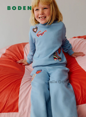 英国Mini Boden女童蓝色草莓刺绣卫衣衫运动阔腿长裤2-10岁G5499