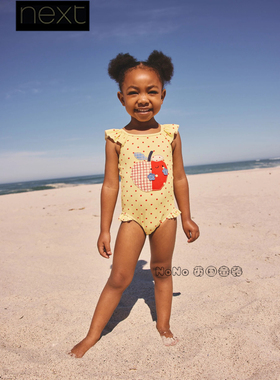 英国Next代购女童黄色波点苹果T恤连体泳衣吊带防晒SPF50+Y00-569