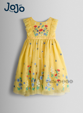 英国JoJo Maman Bebe女童黄色花朵重工刺绣网纱礼服连衣裙V00-501