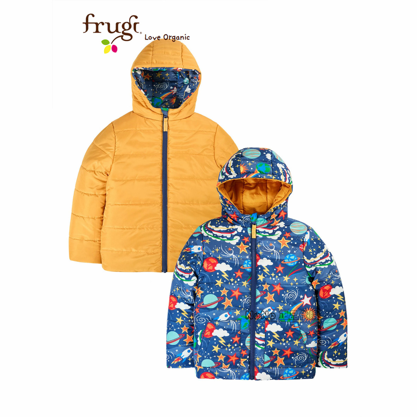 英国FRUGI正品NEXT有机儿童宇宙彩虹火箭外套双面穿棉服227-894