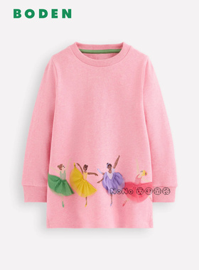 代购英国Mini Boden女童彩色芭蕾舞者刺绣卫衣裙纯棉2-10岁G5625