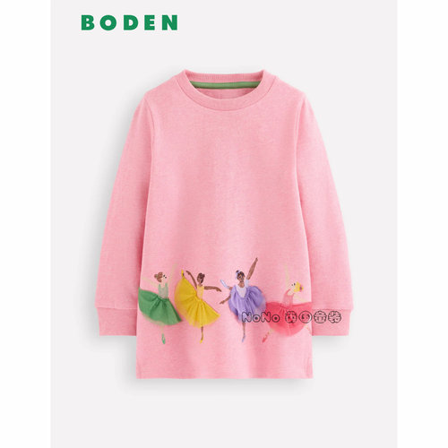 代购英国Mini Boden女童彩色芭蕾舞者刺绣卫衣裙纯棉2-10岁G5625