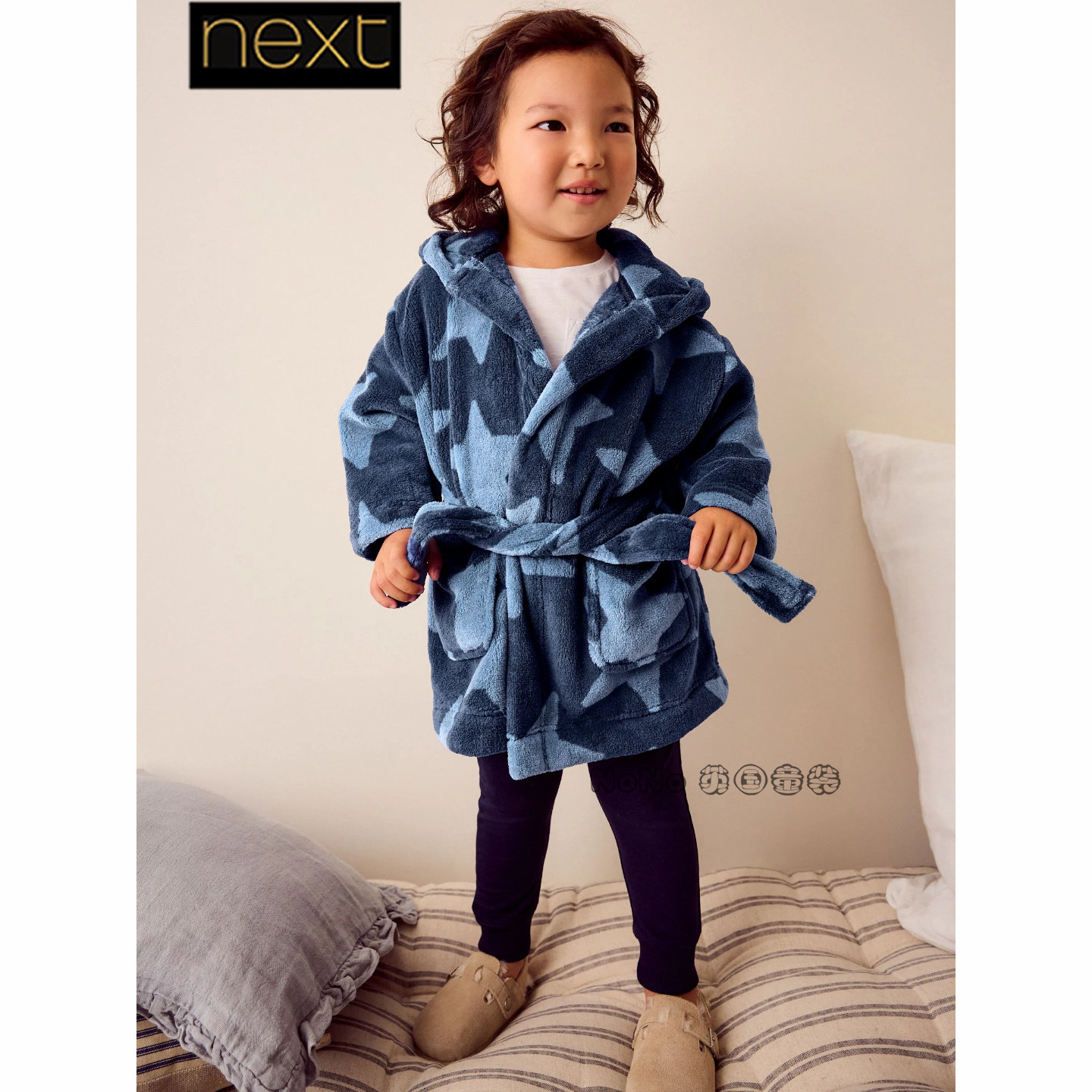 英国Next正品代购男童蓝色星星柔软毛绒睡袍浴巾长袍浴袍N23-822