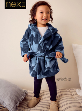 英国Next正品代购男童蓝色星星柔软毛绒睡袍浴巾长袍浴袍N23-822
