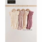 英国Next婴儿乳白紫色圆点条纹短袖 连体包屁衣全棉短爬H53 747