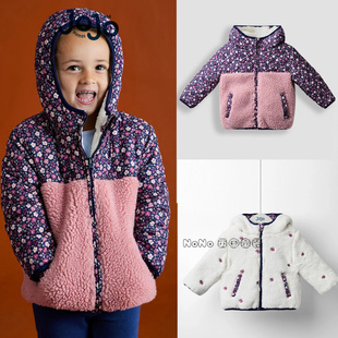 英国JoJo Maman Bebe女童粉白色碎花双面穿外套加厚棉服F34-874