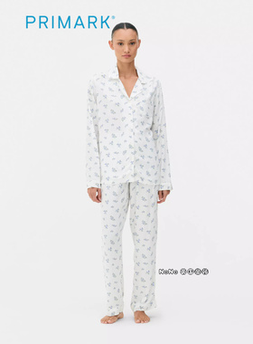 代购英国Primark女款成人大童蓝色小碎花满印家居服睡衣睡裤开衫