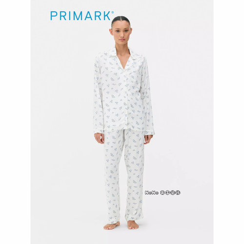 代购英国Primark女款成人大童蓝色小碎花满印家居服睡衣睡裤开衫