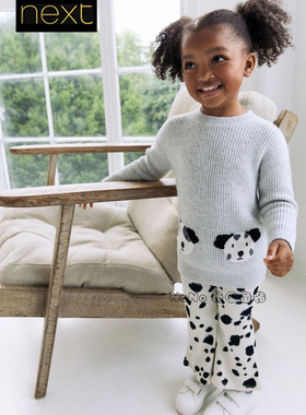 英国Next代购女童灰色斑点狗毛衣裙连衣裙打底裤套装AV7-985