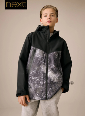 英国Next正品男大童亲子黑灰色反光外套冲锋软壳防雨风衣AV2-072