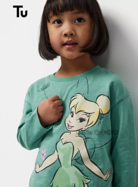 英国TU正品女童绿色小叮当奇妙仙子长袖纯棉T恤休闲运动圆领1-7岁