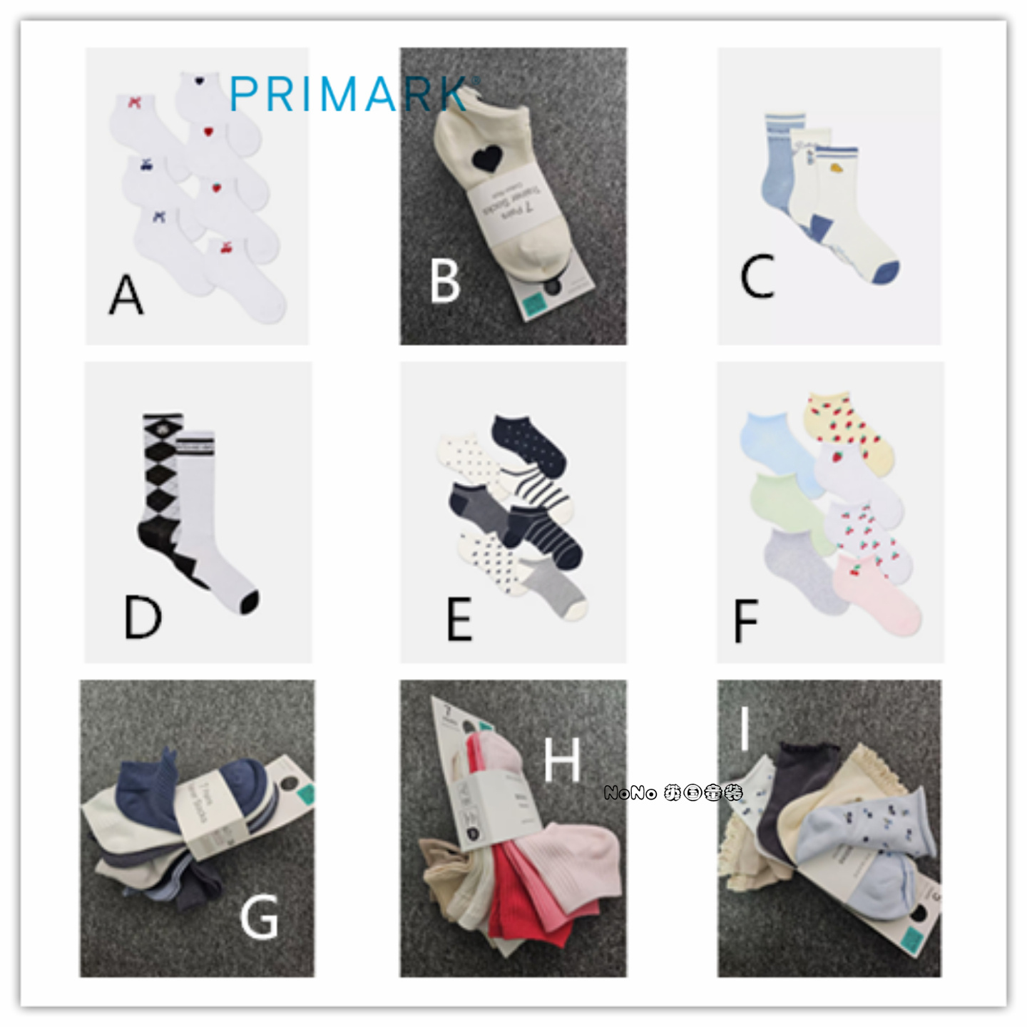 现货英国PRIMARK女款大童草莓樱桃爱心格子料理鼠王白蓝碎花袜子