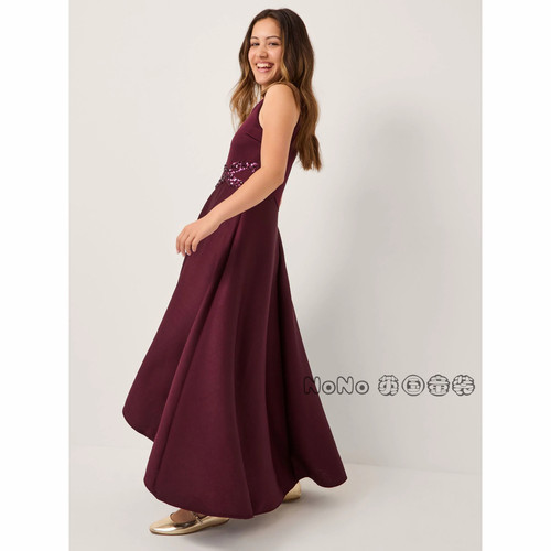 英国Monsoon女大童紫红色长款亮片礼服演出连衣裙8-15岁G07-692