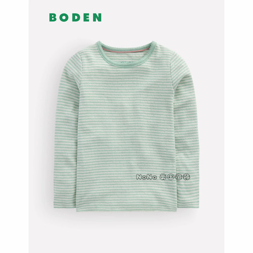 代购英国Mini BODEN女童浅绿色条纹长袖T恤休闲打底2-14岁G4920