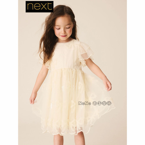 英国Next正品女大童亲子蝴蝶结礼服连衣裙网纱3-16岁新款V87-883