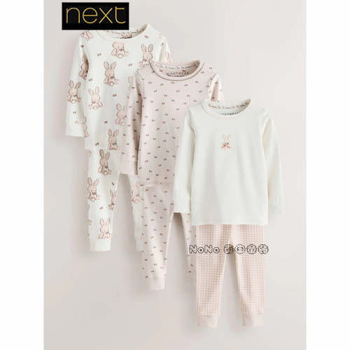 英国Next女童小熊兔子家居服睡衣秋裤长袖全棉1-12岁新款V61-171
