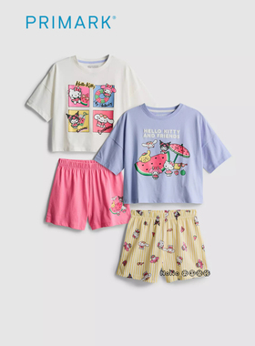 英国Primark女童库洛米kitty美乐蒂布丁狗短袖家居服睡衣裤两套