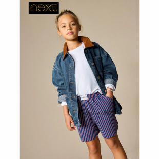 16岁W89 英国Next女大童亲子款 休闲全棉新款 865 蓝红色条纹短裤