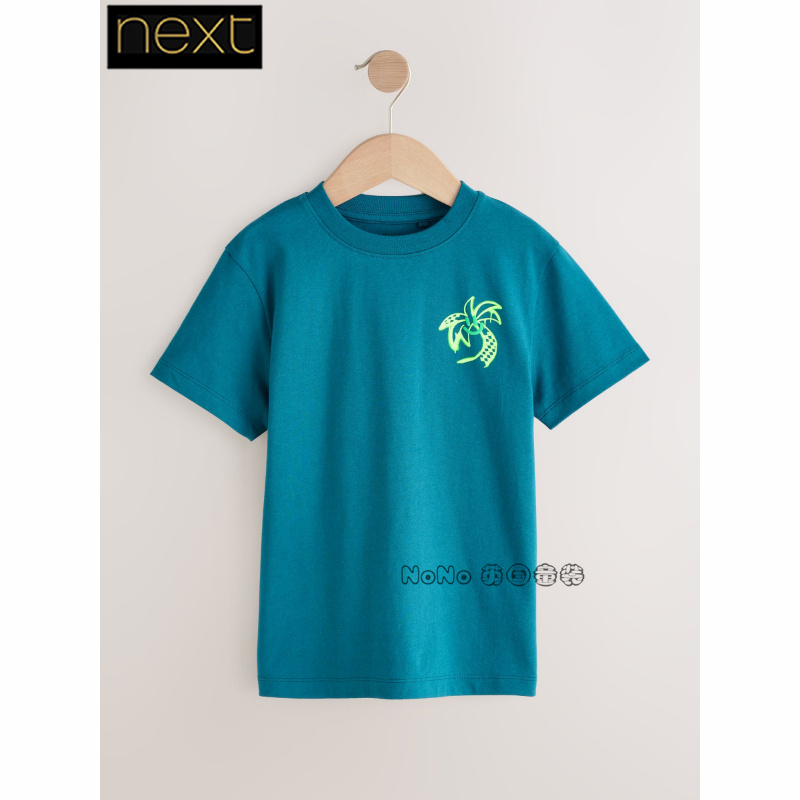 英国Next正品代购男大童亲子蓝绿色纯棉短袖T恤衫宽松透气AR1-882