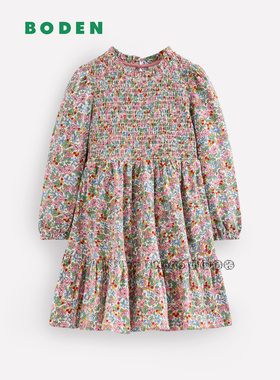 代购英国Mini Boden女童粉绿色打揽碎花长袖连衣裙纯棉G5503-MUL