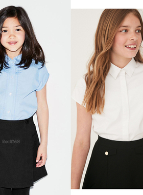 英国Next正品代购女童可亲子白色蓝色灯笼袖衬衫学生制服短裤裙裤