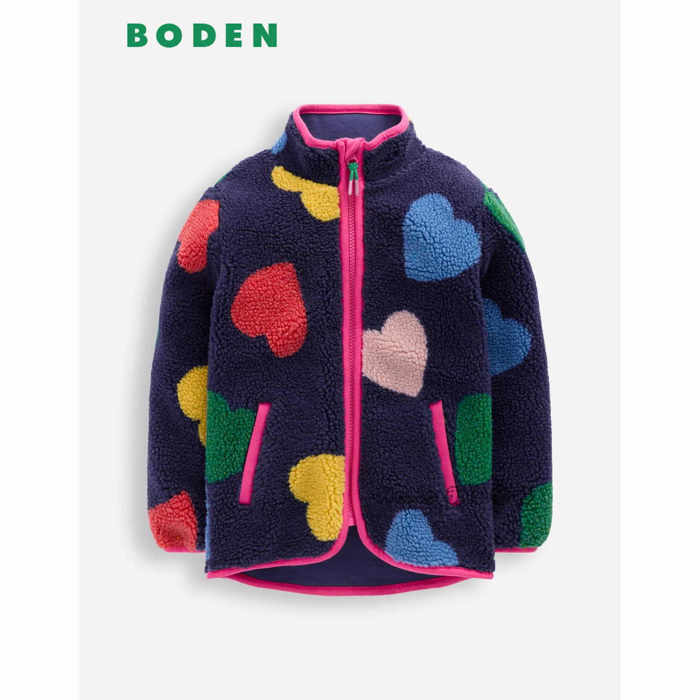 代购英国Mini BODEN女童蓝彩色爱心外套羊羔毛棉服加厚棉衣G4933