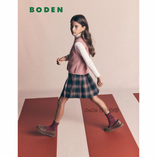 英国Mini Boden女童粉蓝色格子百褶裙JK半身裙新款2-14岁G6192