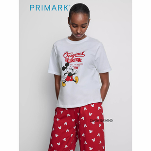 代购英国Primark女款成人大童红色米奇短袖T恤家居服长睡衣裤全棉