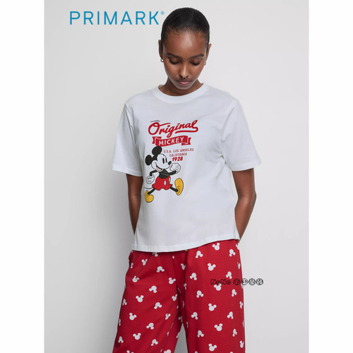 代购英国Primark女款成人大童红色米奇短袖T恤家居服长睡衣裤全棉