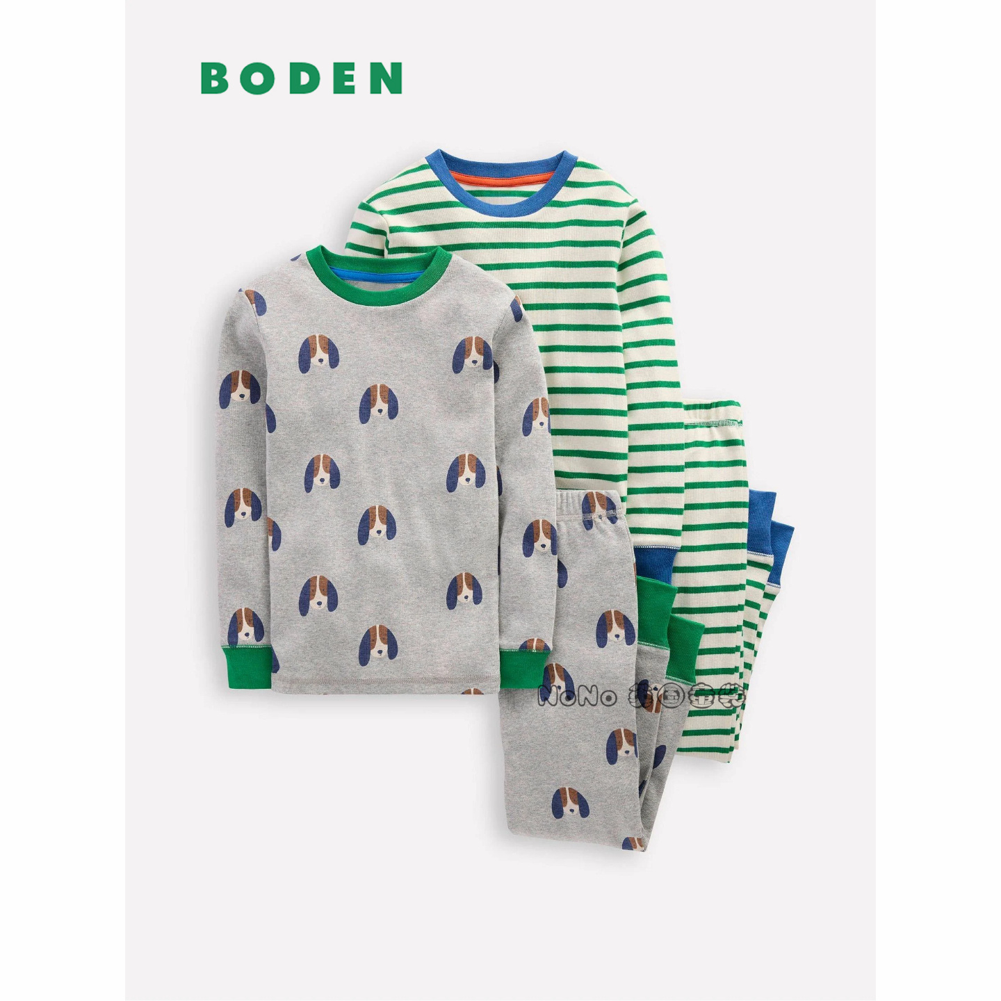 代购英国Mini BODEN儿童条纹小狗T恤睡衣家居服纯棉秋裤V01-771