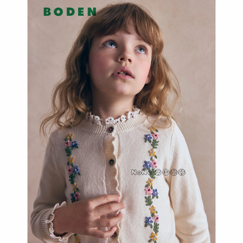 英国Mini BODEN正品女童奶白色碎花毛衣针织开衫新款2-14岁G6122