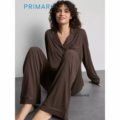 代购英国Primark女款成人大童高级咖色开衫长袖家居服长睡衣裤