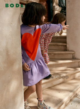 英国Mini Boden女童紫红色爱心长袖连衣裙纯棉2-12岁G5512-PRP