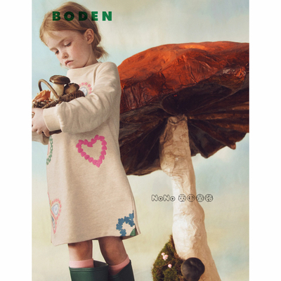 代购英国Mini Boden女童蝴蝶刺绣爱心卫衣裙纯棉2-10岁新款G4875
