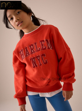 英国Next正品代购女大童亲子红色字母卫衣运动衫圆领E61-412